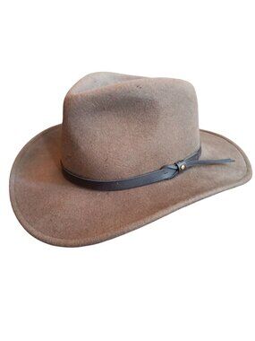 Small DPC- Dorfman Pacific Co. Authentic 100% Wool Felt Outback Fedora - Brown